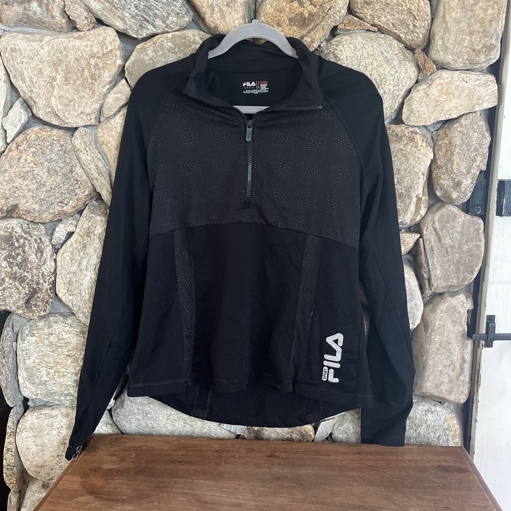 Fila Sport Womens Running Quarter-Zip Pullover Activewear Top Large Black